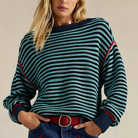 Nouveau design – Pull en maille rayé à blocs de couleur pour femme, col rond, coupe ample, manches longues, idéal pour les tenues décontractées quotidiennes
