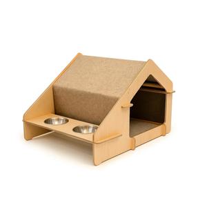 Casetta per Gatti Personalizzata Completamente Smontabile Senza Attrezzi/Colla/Viti Leggera e Resistente Elegante Casetta in Legno per Gatti con Mangiatoia - Product Image 1