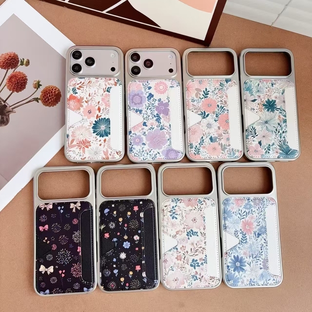 OSDenim Camellia Card Holder Compartment Bag Drop-proof Pure Color Electroplating Large Holes Trendy Phone case for Iphone