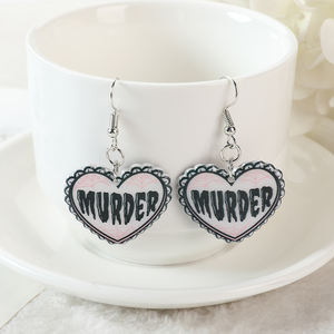 महिलाओं के आभूषणों के लिए 1 जोड़ी हेलोवीन ड्रॉप इयररिंग्स ब्लड हार्ट बाइट मी ऐक्रेलिक खौफनाक उपहार - Product Image 2