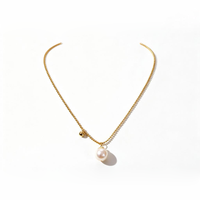 Collier en or 14 carats bicolore avec perle cœur, perle d'eau douce Edison ronde parfaite de 9-10 mm, bijou simple et frais pour la clavicule