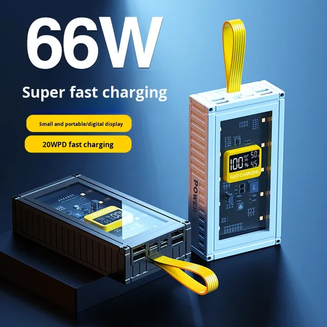 Transparent Mech Fast Charge Digital Display 20000mAh Power Bank, Live Streaming Container Style