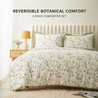 OLIVEHOME Ensemble de couette réversible écologique et biologique avec motif végétal moderne, utilisable toute l'année, 100% fibre de polyester