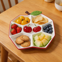 Assiette en céramique à 5 compartiments en forme de pomme, avec logo personnalisé, peinte à la main en relief 3D, motif cerise, pour servir des noix et des collations