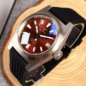 Tandorio 20bar 38mm selfwindng xem người đàn ông nh35a MOVT AR vòm Sapphire Kính chải Diver trường hợp 316L Sunburst màu xanh đồng hồ đeo tay