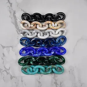 24*28mm couleur bleu turquoise décoratif acrylique longue chaîne conception chaîne en résine pour vêtements sac à main chaussures collier lanière de téléphone