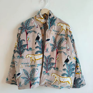 Blouson Bomber en Velours Respirant Écologique Réversible à Imprimé Jungle Marron avec Rembourrage 100% Coton Longueur Courte Prêt pour l'Hiver - Product Image 1