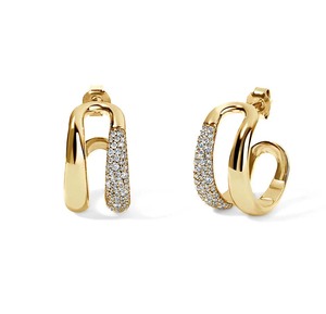 Milkkye personnalisé classique en argent sterling 925 or 18 carats diamant Double dôme boucles d'oreilles créoles cadeau plaqué rhodium à la mode - Product Image 1