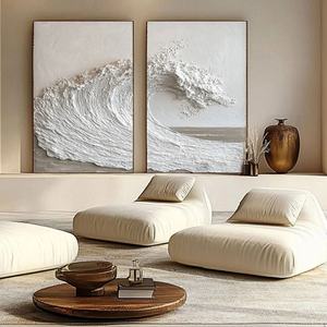 Ensemble de 2 tableaux abstraits minimalistes blancs Wabi Sabi, peinture moderne pour la décoration de la maison, peinture murale pour la maison et la galerie - Product Image 3