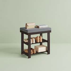 Scarpiera a 2 livelli in bambù, moderna, con seduta imbottita, salvaspazio, autoportante, per piccole ingressi e uso domestico - Product Image 1