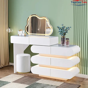 Mesa de Maquillaje de Madera de Estilo Moderno para Baño, con Espejo Iluminado y Cajones, para Niñas, para Dormitorio - Product Image 3