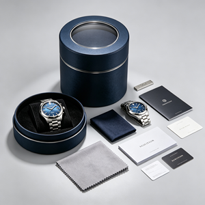 Boîte à montre cylindrique de luxe en tube de papier rond avec fenêtre transparente, emballage en carton personnalisé avec logo pour montre-bracelet - Product Image 1