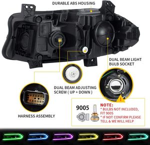 SET RGB TYPE LED Headlight para Dodge Charger 2015 - 2020 Modelos halógenos High BEAM LOW BEAM TURN SINGLS RUNNING headlamp ASSY - Product Image 2
