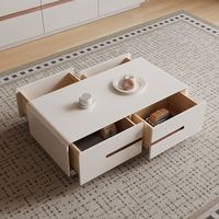 Mueble de TV Moderno de Lujo en Madera Sólida con Luces LED y Mesa de Centro con Cajones, Diseño Flotante de Última Moda para Sala de Estar