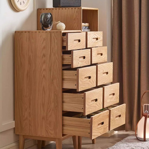 Cassettiera Alta e Stretta con Ripiano Aperto, Mobile Contenitore in Legno Massello di Quercia per Camera da Letto, Soggiorno, Ingresso e Piccoli Spazi - Product Image 4