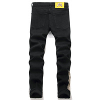 Pantalon en jean noir délavé pour homme, avec patchs déchirés, broderie, rivets, style hip-hop, streetwear, respirant, pour les fêtes