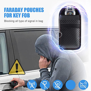 Sac de protection Portable <span class=keywords><strong>anti</strong></span>-<span class=keywords><strong>RFID</strong></span> avec étui à clés mode PU cuir en Fiber de carbone Faraday étui à clés de voiture FOB sac de blocage de Signal - Product Image 6