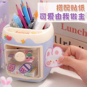 Girly Pig Pen Holder Square Desktop Storage <b>Box</b> With Stickers For Office Stationery And <b>Makeup</b> Brushes - Product Image 4