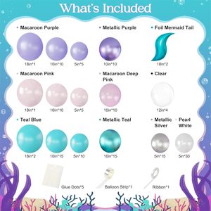 Kit de décoration DIY sur le thème de <span class=keywords><strong>la</strong></span> sirène, coquillages fantaisie, bleu violet rose, pour fête d'anniversaire de filles, guirlande de sirène, arche de ballons - Product Image 2