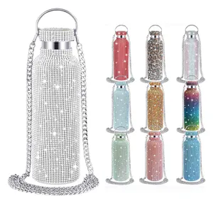 Lujosa botella termo de acero inoxidable con diamante para mujer, frasco de vacío con cadena, agua hirviendo potable directa, regalo aplicable