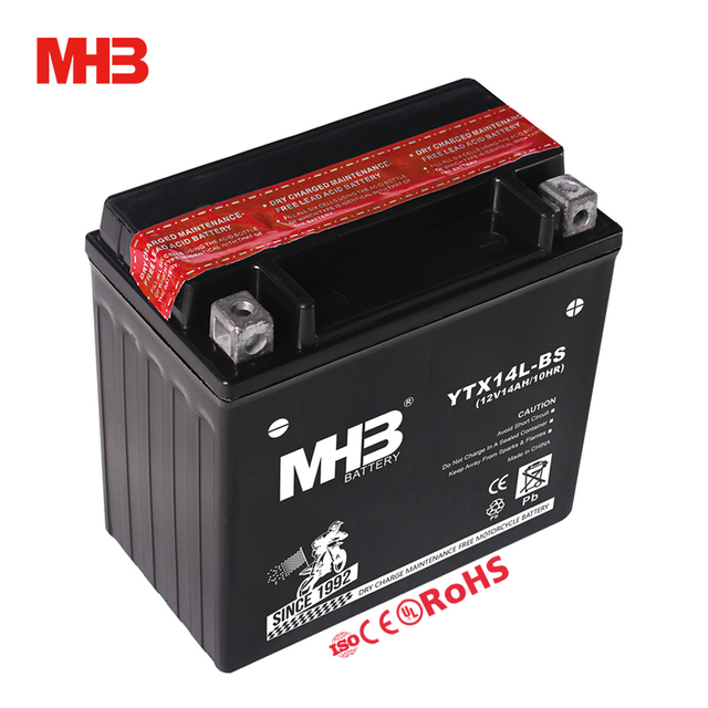 Mhb YTX14L-BS 12V 14AH Motorcycle Battery Quick Starter Scooter Rechargeable MF AGM Lead Acid Battery for ATV/Water Craft/E-bike