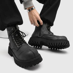 Bottes mi-mollet pour homme, design tendance 2026, automne, bout épais, semelle épaisse, hauteur accrue, bottes courtes tendance avec fermeture éclair - Product Image 2