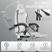 Chaise de jeu ergonomique à dossier haut avec accoudoirs articulés et repose-pieds, siège rembourré gris