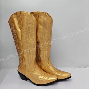 שיקול קאובוי נשים מגפיים ורודות כסף ורוד מערב גודל רקמה 46 רוכסן מותאם אישית לוגו חתונה נעליים נשים - Product Image 6