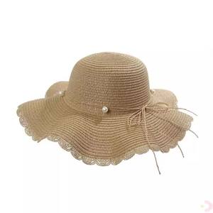 Estate donna alla moda versione coreana cappello di paglia a tesa larga Casual spiaggia protezione solare accenti di perle piccolo cartone animato solido fresco - Product Image 5