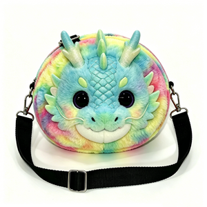 Bolso Bandolera de Peluche de Dragón Pastel Arcoíris Personalizado, Lindo Bolso de Hombro Redondo con Cara 3D, Temática de Animales de Fantasía para Halloween, 0-24 Meses - Product Image 1