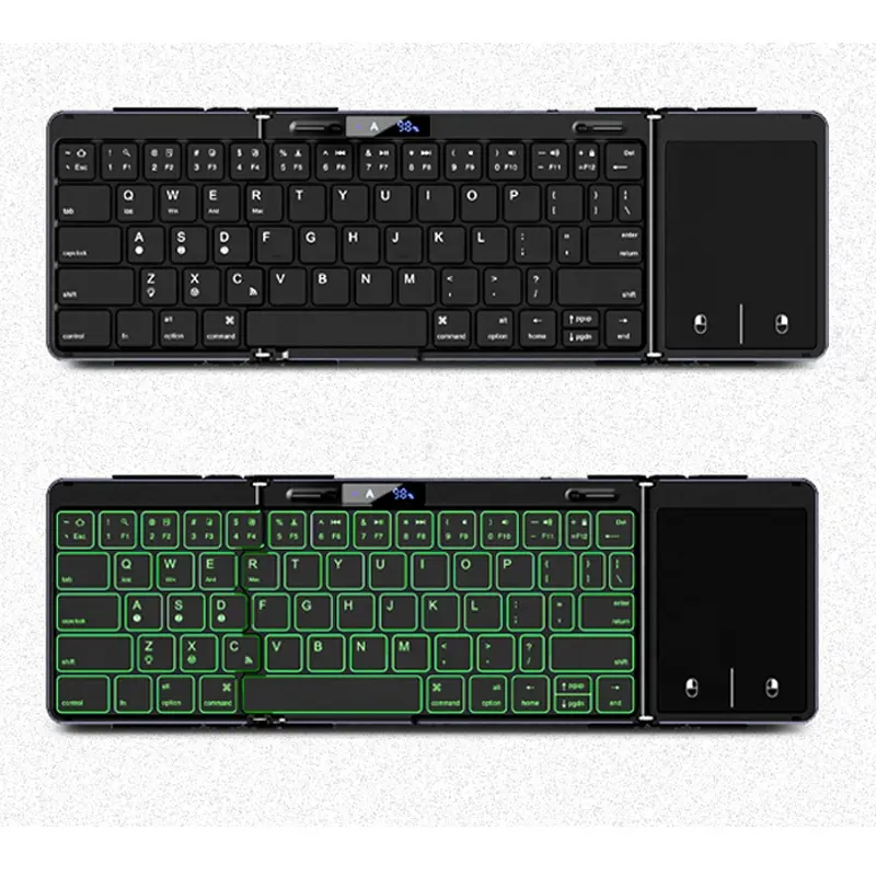 Neue Aluminium-Dreifach-Faltbare Bluetooth-Touchpad-Faltbare Tastatur für iOS Android Windows Mac mit TYPE-C Wiederaufladbare Tastatur