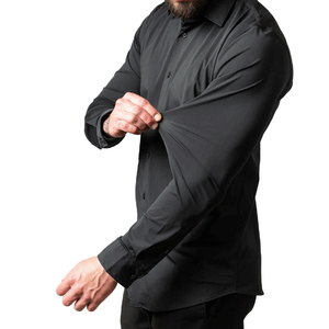 <span class=keywords><strong>Camicie</strong></span> Nere Formali da Uomo a Maniche Lunghe, Elastiche, Senza Stiratura, Tinta Unita, Mercerizzate, per Lavoro Invernale - Product Image 3