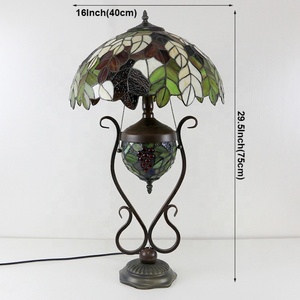 LongHuiJing European 16-Inch Tiffany Style Stained Glass Dome <b>Table</b> <b>Lamp</b> with Leaf Motif AC Powered LED Colored Glass <b>Base</b> - Product Image 4