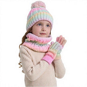 Children Winter Scarf & Beanie Hat Set Embroidered Long Thickened Warm Knitted <b>Cap</b> Pom Pom Cute Ball 3-Piece Gloves Set - Product Image 3