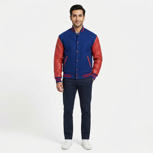 แจ็คเก็ต Letterman Varsity คุณภาพสูง ตัวเสื้อทำจากผ้าขนสัตว์ แขนเสื้อทำจากโพลีเอสเตอร์ เหมาะสำหรับใส่ในฤดูหนาว ระบายอากาศได้ดี แห้งเร็ว คอตั้ง แจ็คเก็ตผู้ชาย - Product Image 1