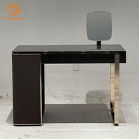 Vente flash, commode de luxe, élégante, cadre en bois massif noir, base en acier inoxydable, coiffeuse avec miroir et tiroir