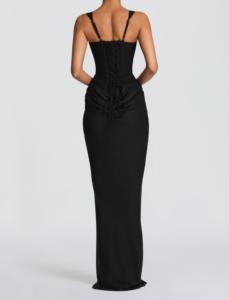 Robe longue de soirée chic pour femme T-1548, col carré, bretelles ajustables, dos nu, sexy, superposée, plissée, pour fête - Product Image 4