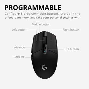 Souris de jeu Logitech <span class=keywords><strong>G304</strong></span> <span class=keywords><strong>G305</strong></span> Lightspeed sans fil, 6 boutons programmables, capteur PixArt 12000 DPI, pour les deux mains, RGB sans fil - Product Image 2