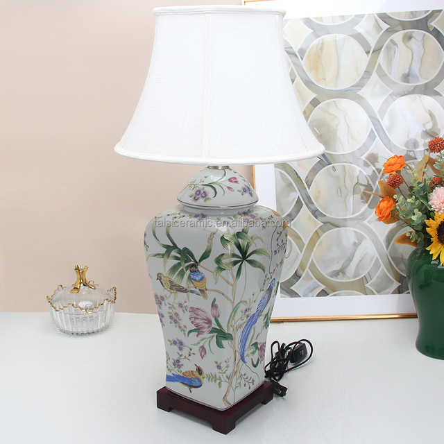 L005 Ceramic Flower Painting Table Lamp Art Deco Style Home Decor for Bedroom or Hotel Indoor Use for Bedside Tables