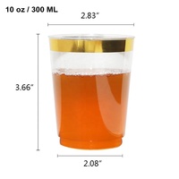 Lot de 100 gobelets en plastique jetables à bord doré, 10 oz, robustes et durables, pour boissons froides, mariages et fêtes