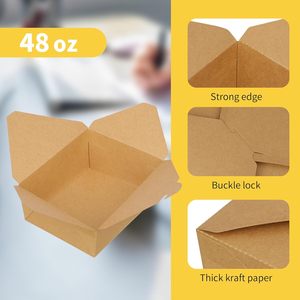 Contenedores de Papel para Llevar, Cajas de Almuerzo Kraft, Envases Desechables para Llevar, Aptos para Microondas, Resistentes a Fugas y Grasa - Product Image 3