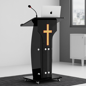 Pupitre Personnalisé Haut <span class=keywords><strong>de</strong></span> Gamme en Verre et Acier Inoxydable, Design Moderne en Croix pour Mariages, Discours, <span class=keywords><strong>Église</strong></span>s, Usage Commercial - Product Image 2