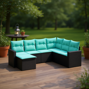 Set Divano da Giardino Nero per Esterni con Cuscini Teal, Design a L, Struttura in Vimini Resistente - Product Image 2