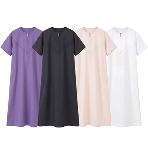 Offre Spéciale : Qamis Garçon Musulman Couleur Unie, Thobe à Manches Courtes, Kaftan, Robe Islamique Arabe pour Enfants, Abaya Layyin - Product Image 3