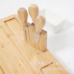Bamboo Cheeseboard <b>Set</b> Solid Wood Cutting Board With <b>Knife</b> And Fork Natural Color Kitchen Use - Product Image 4