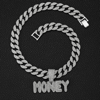 Pendentif Lettre « Money » Religieux Scintillant pour Homme en Alliage de Zinc Plaqué Or, Chaîne à Maillons, Strass de Fête, Accessoire Hiphop 2025