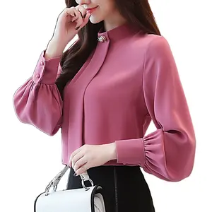 2023 Newest Design manga comprida Mulheres Blusa Formal Chiffon Office Blusa Elegante Blusa com Botões Para As Mulheres