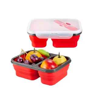 BPA free 2 ngăn sinh thái gấp Silicone ráp container thực phẩm