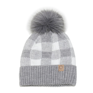 Bonnets en tricot pour femme <span class=keywords><strong>avec</strong></span> <span class=keywords><strong>pompon</strong></span> en fourrure Buffalo Plaid Cuff Winter Soft Warm Ski Cap Winter Christmas Hats - Product Image 3