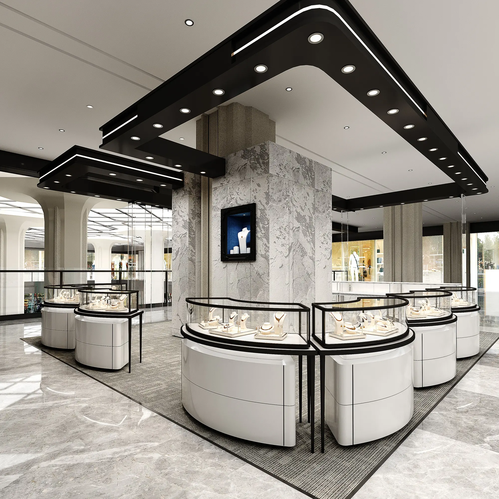 Luxury usa custom store decoration jewelry shop interior design ideas gioiellerie display furniture